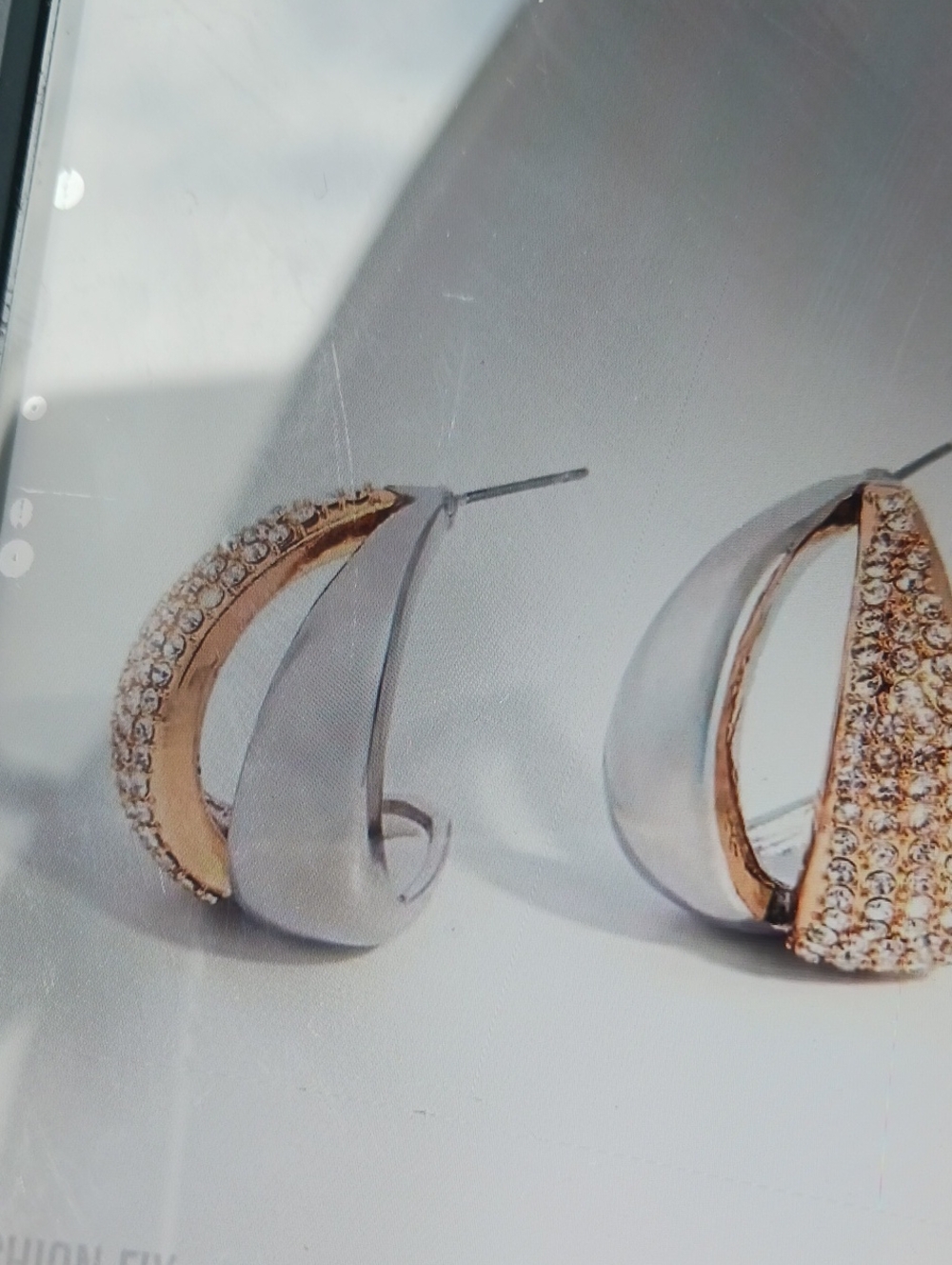 Two-Tone Silver and Gold Crystal Hoop Earrings